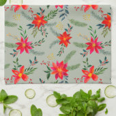 Red Poinsettia Christmas Floral Geschirrtuch (Gefaltet)