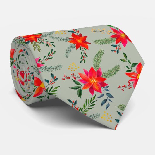 Red Poinsettia Christmas Floral Krawatte (Gerollt)