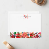 Red Poinsettia Christmas Floral Monogram Holiday Mitteilungskarte (Vorderseite/Rückseite Beispiel)