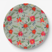 Red Poinsettia Christmas Floral Pappteller (Vorderseite)