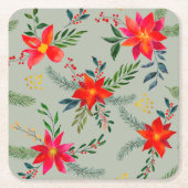 Red Poinsettia Christmas Floral Rechteckiger Pappuntersetzer (Vorderseite)