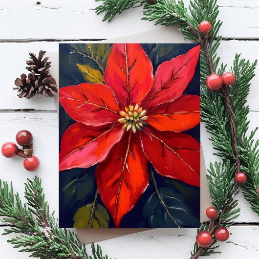 Red Poinsettia Christmas Flower Painted Feiertagskarte