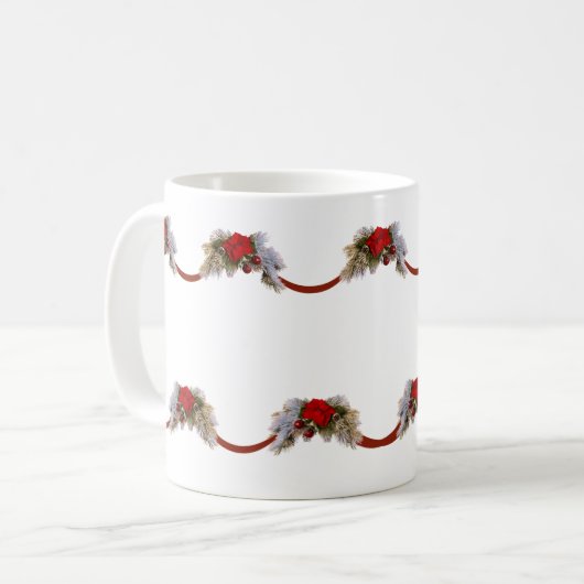 Red Poinsettia Christmas Garland Tasse (Vorderseite Links)