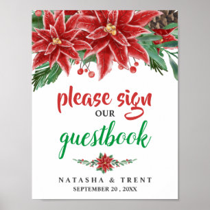 Red Poinsettia Christmas Gästebuch Wedding Sign