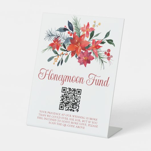 Red Poinsettia Christmas Honeymoon Fund Sockelschild (Vorderseite)