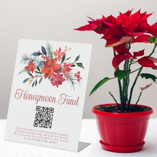 Red Poinsettia Christmas Honeymoon Fund Sockelschild