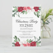 Red Poinsettia Christmas Party Einladung (Stehend Vorderseite)