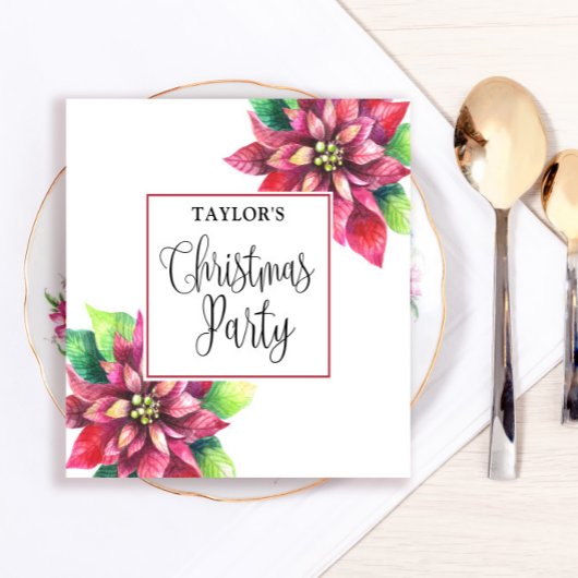 Red Poinsettia Christmas Party Serviette