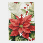 Red Poinsettia Christmas Personalized Monogram Geschirrtuch (Vertikal)