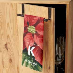 Red Poinsettia Christmas Personalized Monogram Geschirrtuch