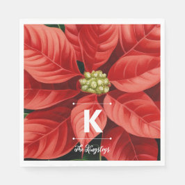 Red Poinsettia Christmas Personalized Monogram Serviette