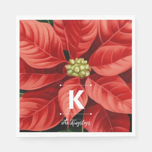 Red Poinsettia Christmas Personalized Monogram Serviette (Vorderseite)