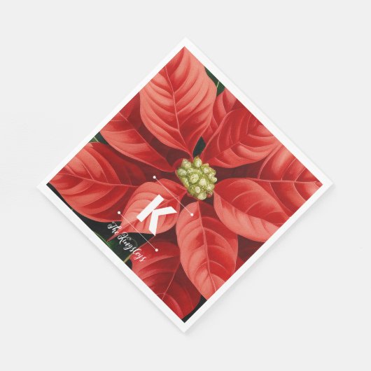 Red Poinsettia Christmas Personalized Monogram Serviette (Ecke)