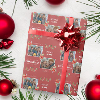 Red Poinsettia Christmas Photo Holiday Geschenkpapier