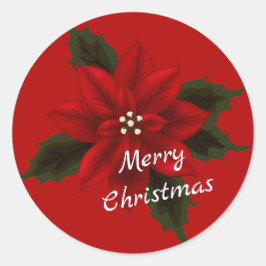 Red Poinsettia Christmas Red Runder Aufkleber