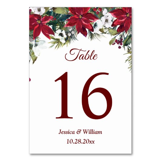 Red Poinsettia Christmas Tischnummer (Vorderseite)