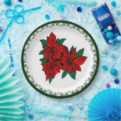 Red Poinsettia Cluster Weihnachtsfeiertag Pappteller (Party)