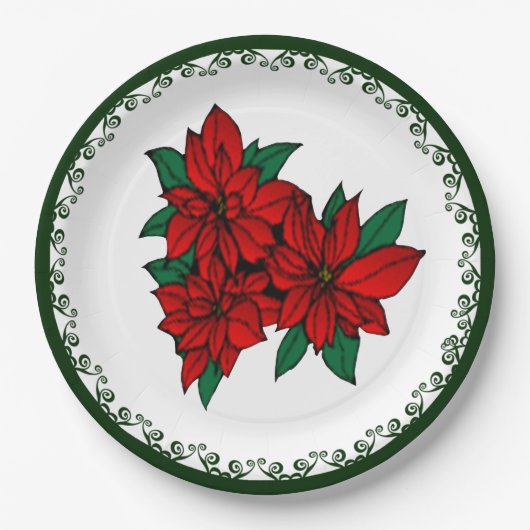Red Poinsettia Cluster Weihnachtsfeiertag Pappteller (Vorderseite)