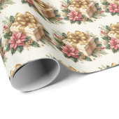 Red Poinsettia Coquette Gold Bucht Weihnachten Geschenkpapier (Rolleneckpunkt)