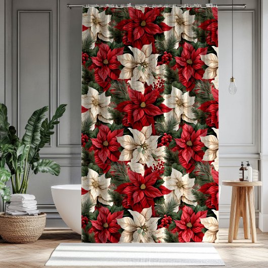 Red Poinsettia Curtain Classic Christmas Elegance Duschvorhang