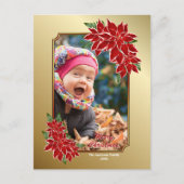 Red Poinsettia Custom Foto Gold Weihnachten (Vorderseite)