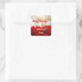 Red Poinsettia Custom Text Flora Weihnachten Quadratischer Aufkleber (Tasche)