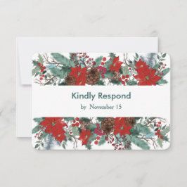 Red Poinsettia Dinner Choice Wedding RSVP Karte