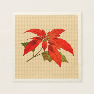Red Poinsettia Ecru Standard Cocktail Napkin Serviette