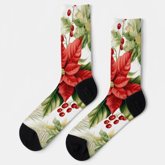Red Poinsettia Festivals Socken (Linkes Detail)