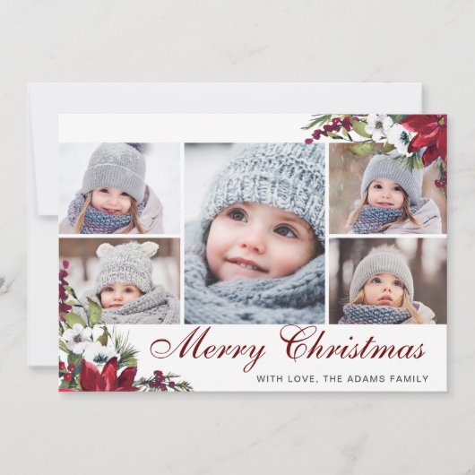 Red Poinsettia Floral 5 FOTO Weihnachtskarte Dankeskarte (Vorderseite)