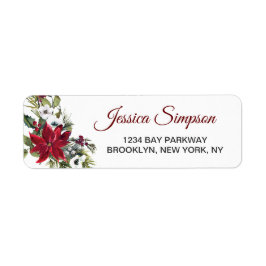 Red Poinsettia Floral Christmas Address Label