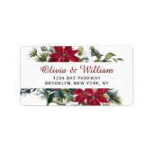 Red Poinsettia Floral Christmas Address Label Adressaufkleber (Vorne)
