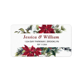 Red Poinsettia Floral Christmas Address Label Adressaufkleber