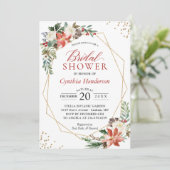 Red Poinsettia Floral Christmas Brautparty Einladung (Stehend Vorderseite)
