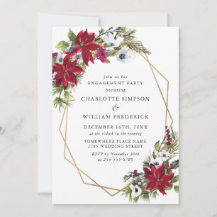 Red Poinsettia Floral Christmas Engagement Party Einladung