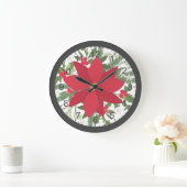 Red Poinsettia Floral Christmas Große Wanduhr (Zuhause)