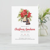 Red Poinsettia Floral Christmas Luncheon Einladung (Stehend Vorderseite)