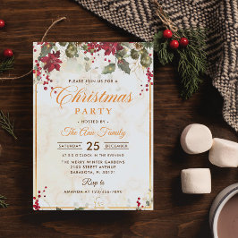 Red Poinsettia Floral Christmas Party Einladung