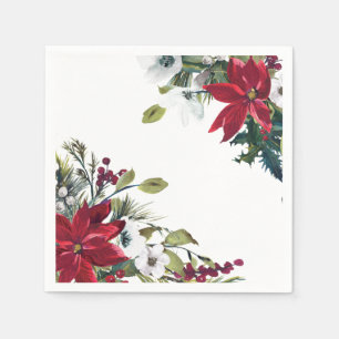 Red Poinsettia Floral Christmas Party Paper Serviette
