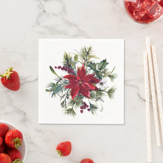 Red Poinsettia Floral Christmas PARTY Paper Serviette (Beispiel)