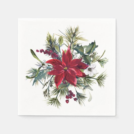 Red Poinsettia Floral Christmas PARTY Paper Serviette (Vorderseite)