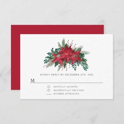 Red Poinsettia Floral Christmas Party RSVP Karte (Vorne/Hinten)