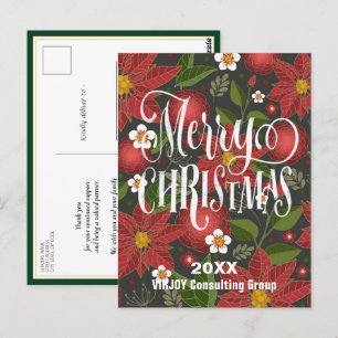 Red Poinsettia Floral Elegantes Skript Corporate Postkarte