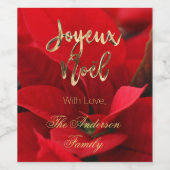 Red Poinsettia Floral French Christmas Joyeux Noël Weinetikett (Einzelnes Label)