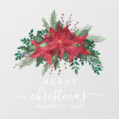 Red Poinsettia Floral Frohe Weihnachten Fensteraufkleber (Blatt)