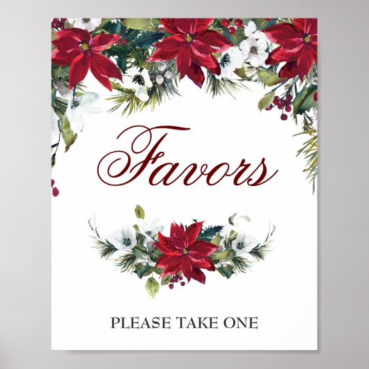 Red Poinsettia Floral Gastgeschenk Hochzeit Zeiche Poster (Vorne)