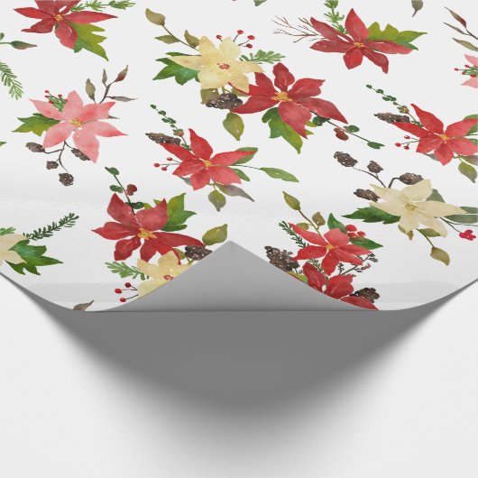 Red Poinsettia Floral Holiday Pattern Geschenkpapier (Ecke)
