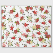 Red Poinsettia Floral Holiday Pattern Geschenkpapier (Flach)