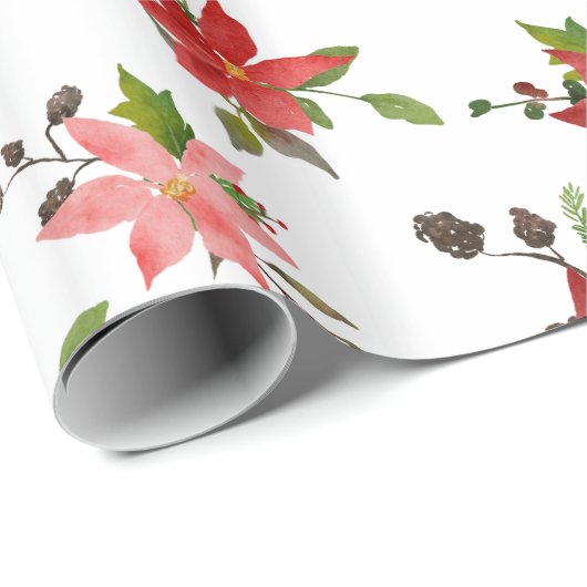 Red Poinsettia Floral Holiday Pattern Geschenkpapier (Rolleneckpunkt)
