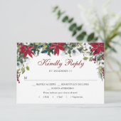 Red Poinsettia Floral RSVP Card mit Wahlmöglichkei (Stehend Vorderseite)